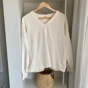 Madewell Cream V‑Neck Pullover Sweatshirt